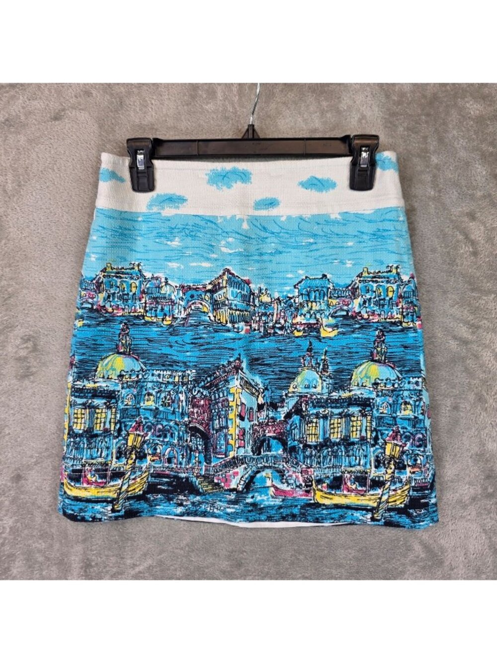 Talbots Skirt Womens 2 Blue Scenic Print Tweed Mini Lined Back Zip Spring Casual